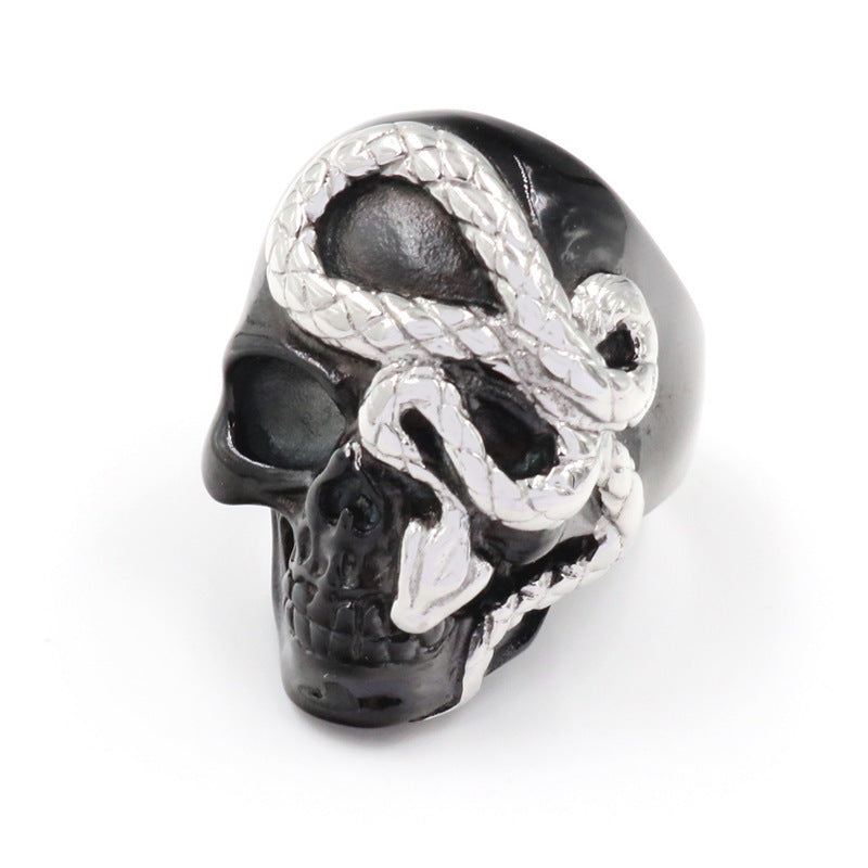 Black Snake Skull Rings For Men