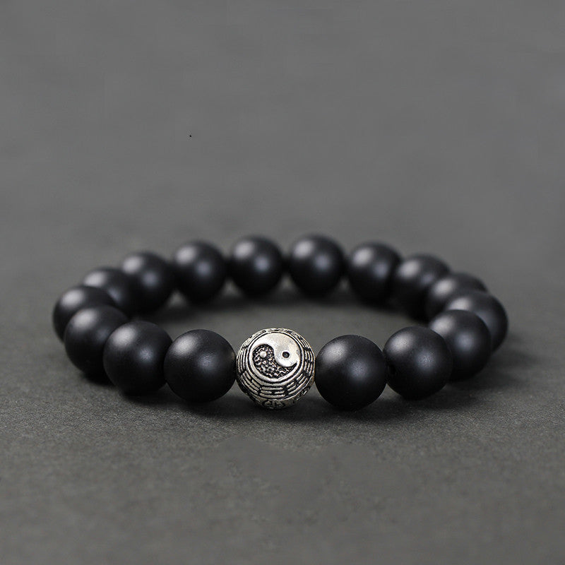 Black Agate Transfer Beads Bracelet For Men