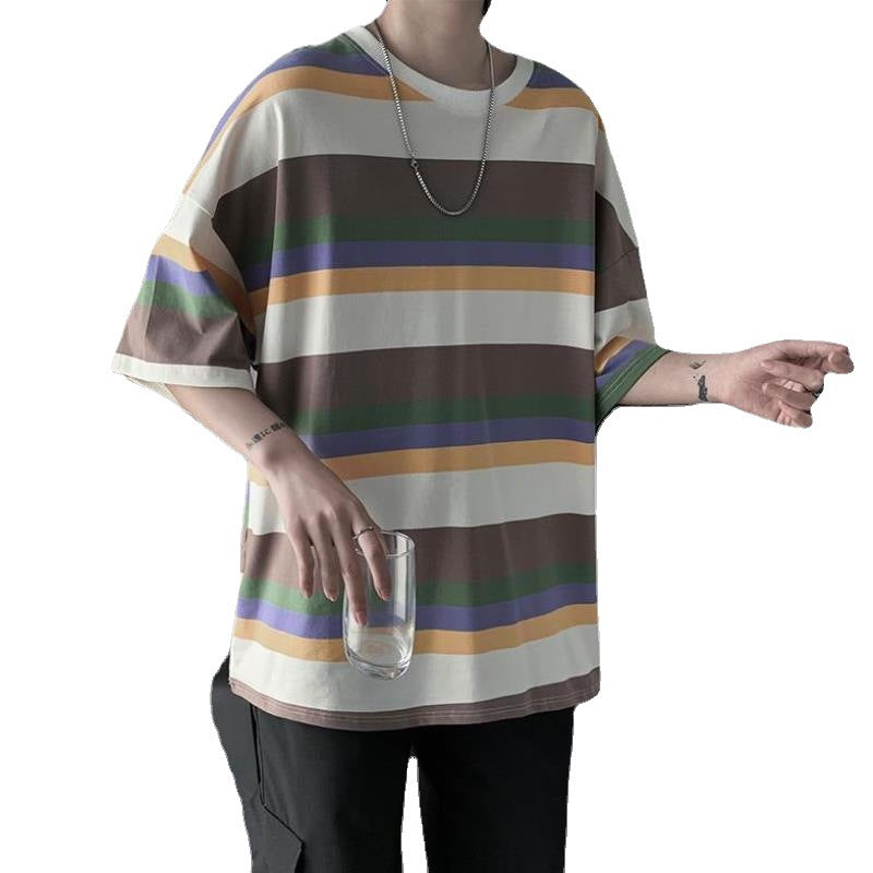 Loose trend striped half-sleeved t-shirt
