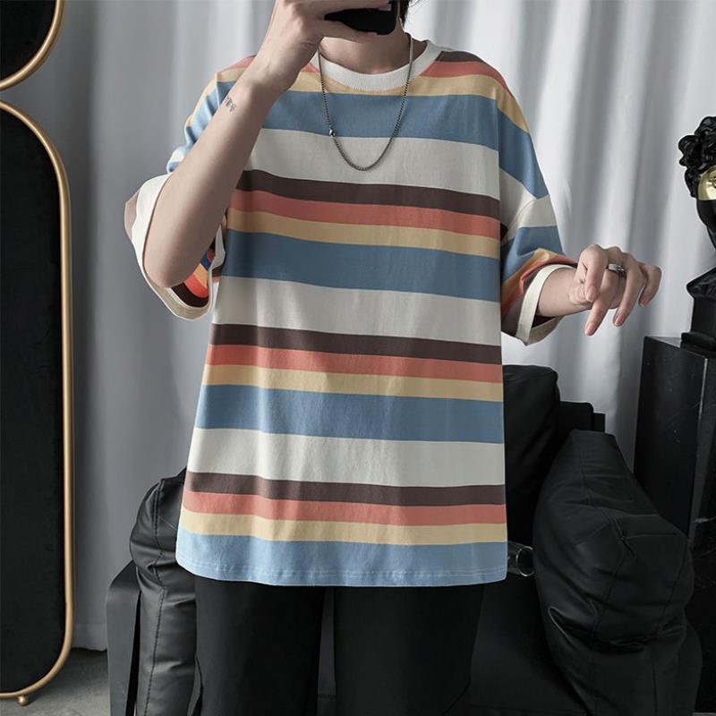 Loose trend striped half-sleeved t-shirt