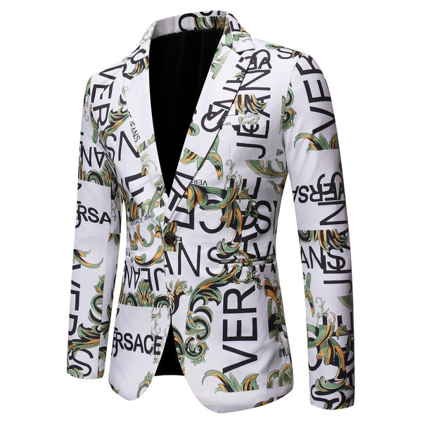 Letter Print Slim Single Suit Men