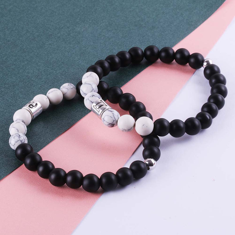 Frosted Black Agate White Turquoise Couple Bracelet