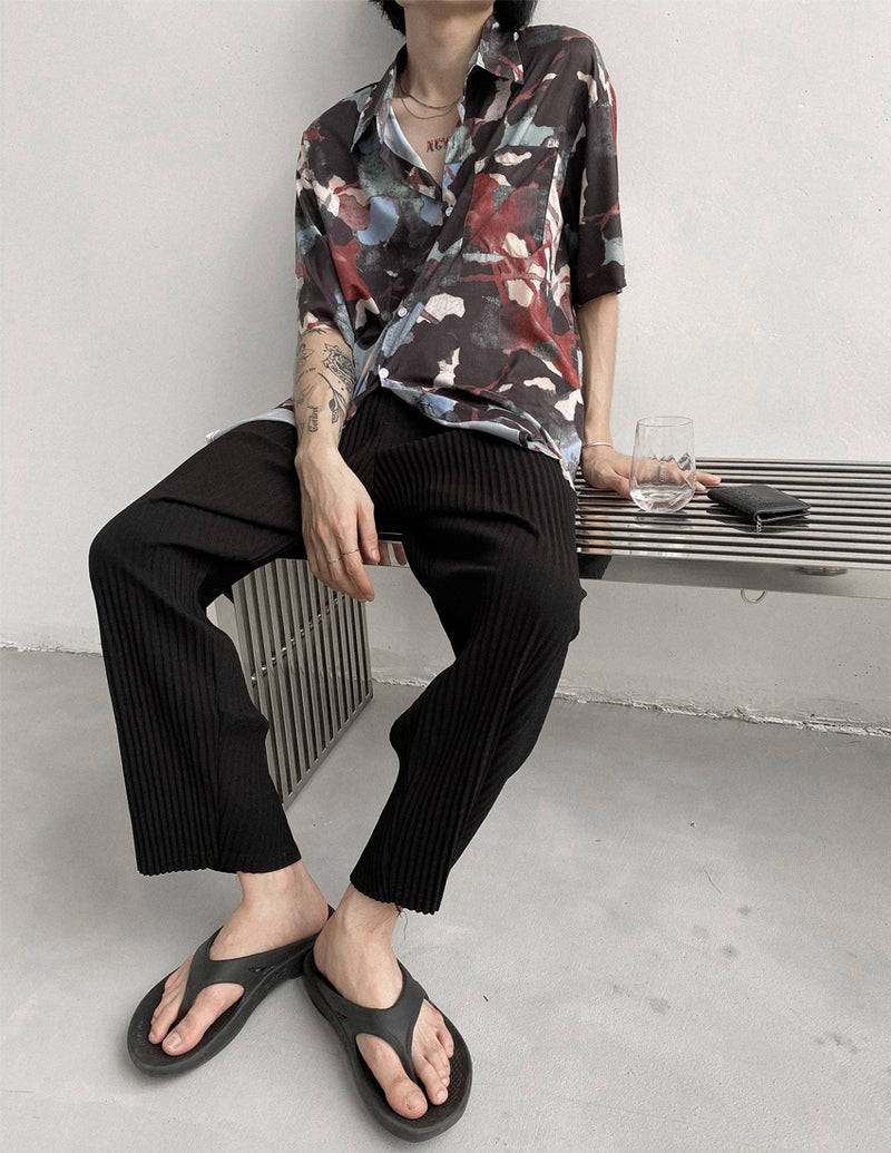 Oil Painting Pattern Summer Flower Shirt Men