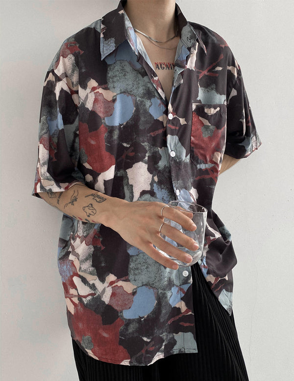 Oil Painting Pattern Summer Flower Shirt Men