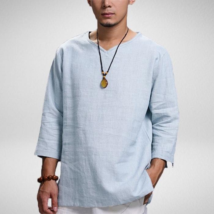 Cotton And Linen Men's Shirt With Pullover