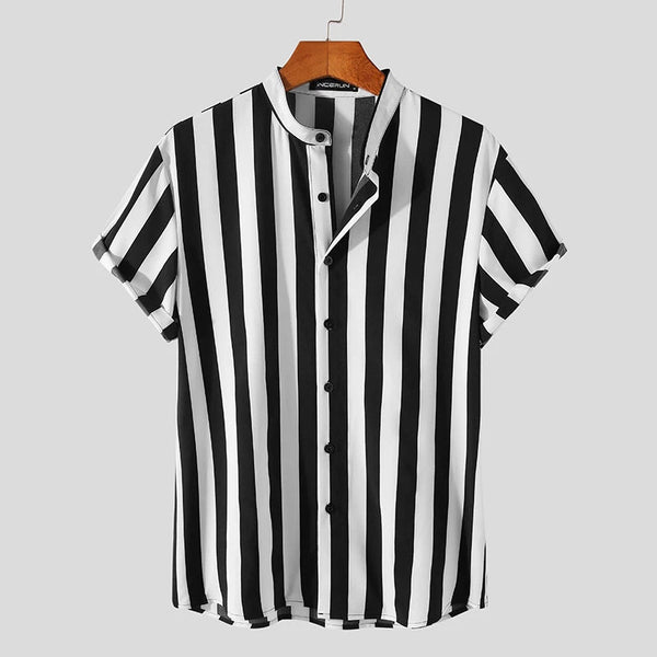 Camisa de solapa ajustada informal a rayas para jóvenes