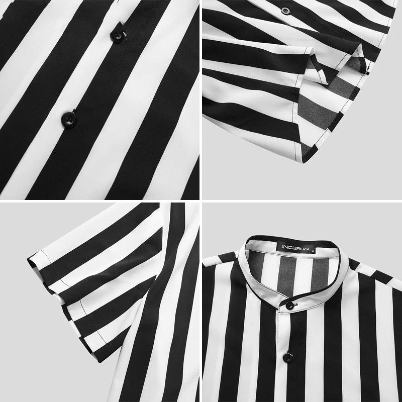 Youth Striped Casual Slim-fit Lapel Shirt