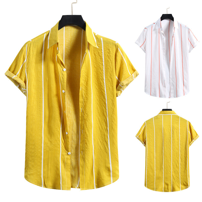 Personalized Striped Slim Shirt With Lapel Collar And Short Sleeves