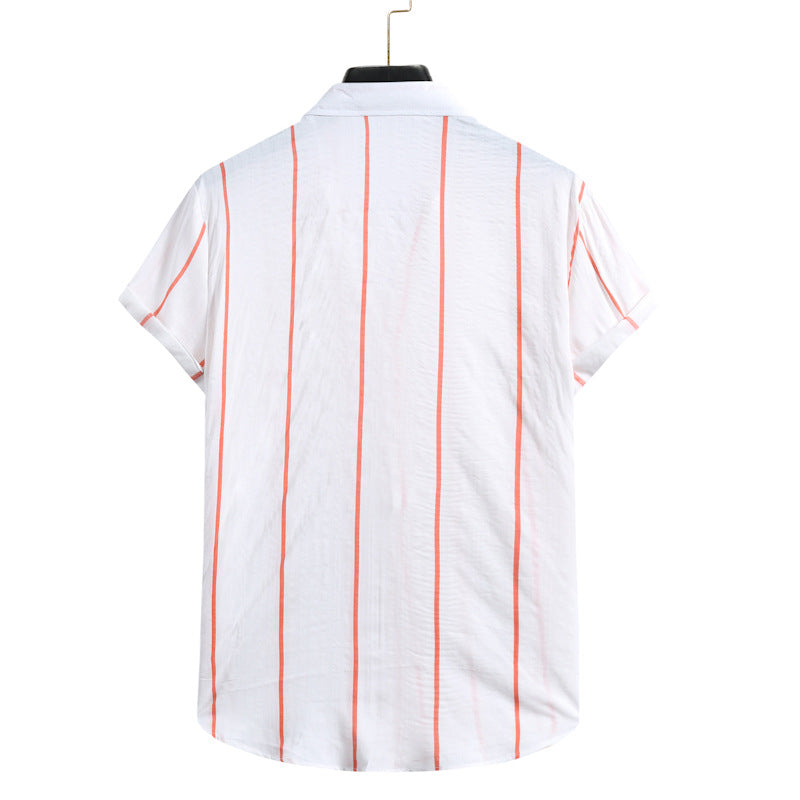 Personalized Striped Slim Shirt With Lapel Collar And Short Sleeves