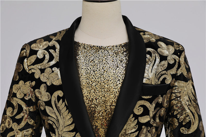 Long Black Gold Sequined Blazer