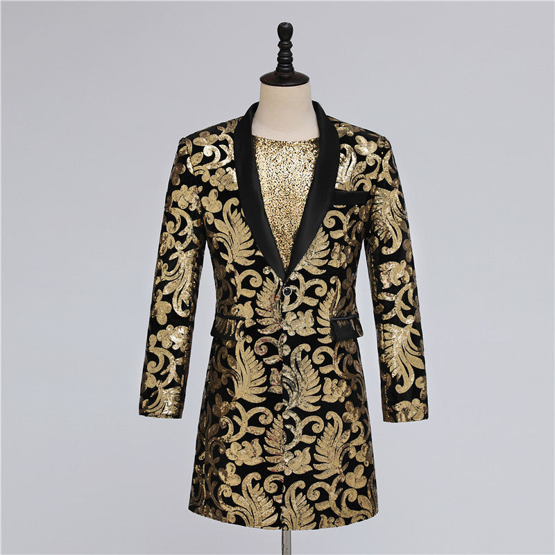 Long Black Gold Sequined Blazer