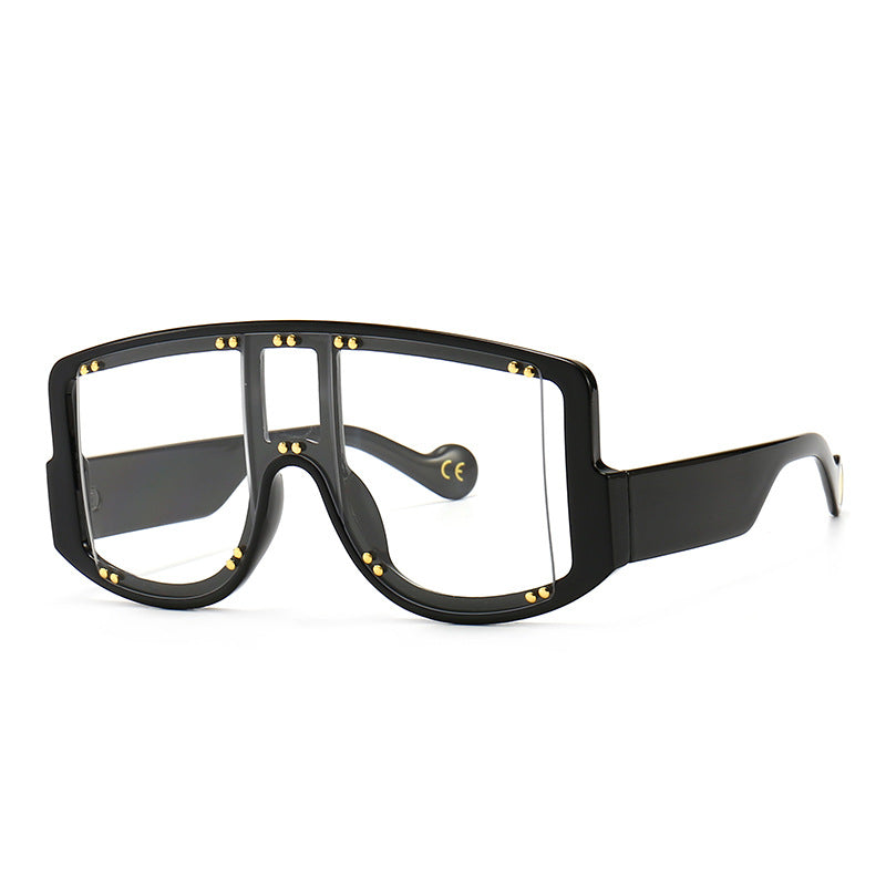 Large-frame Mask-shaped Wide-leg Rivet Inlaid Sunglasses