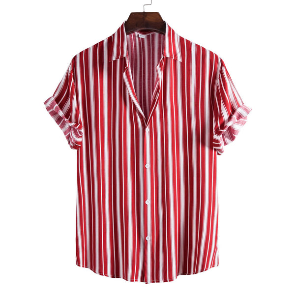 Camisa De Manga Corta A Rayas Para Hombre Ropa Casual De Moda