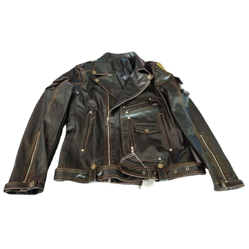 Autumn winter New Style Leather Self-cultivation Multi Pocket Zipper Jacket