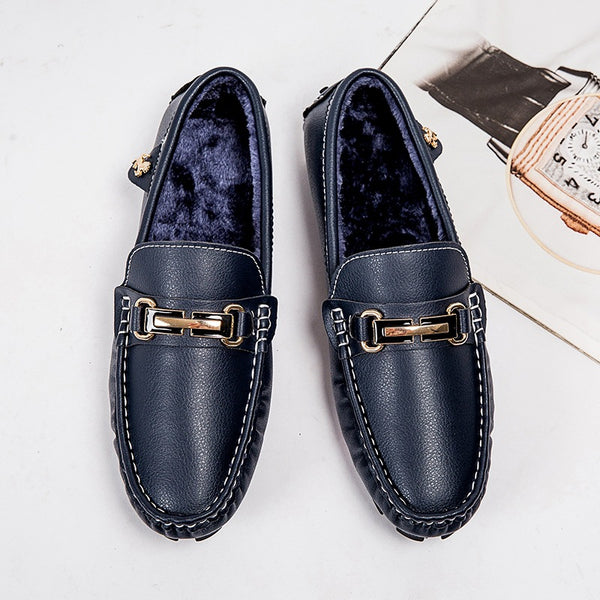 Winter Warm Men's Shoes, Lightweight One-step Casual Leather Shoes