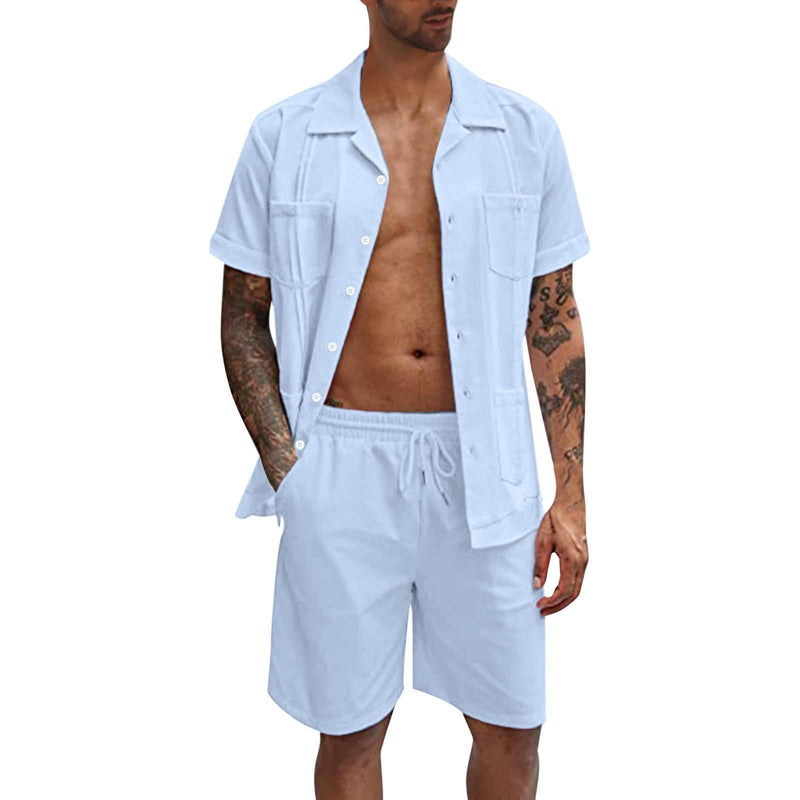 Conjunto de verano de camisa informal holgada de lino para hombre