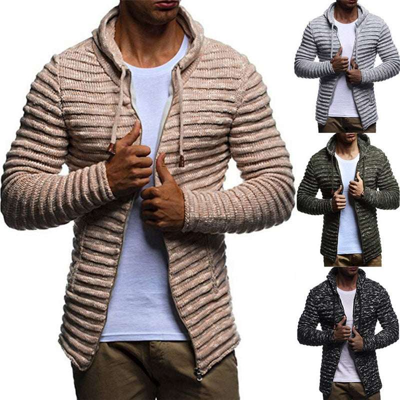 Solid color knitted striped coat