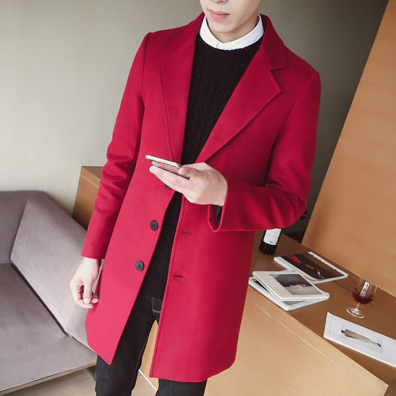 Men's mid-length slim fit trench coat