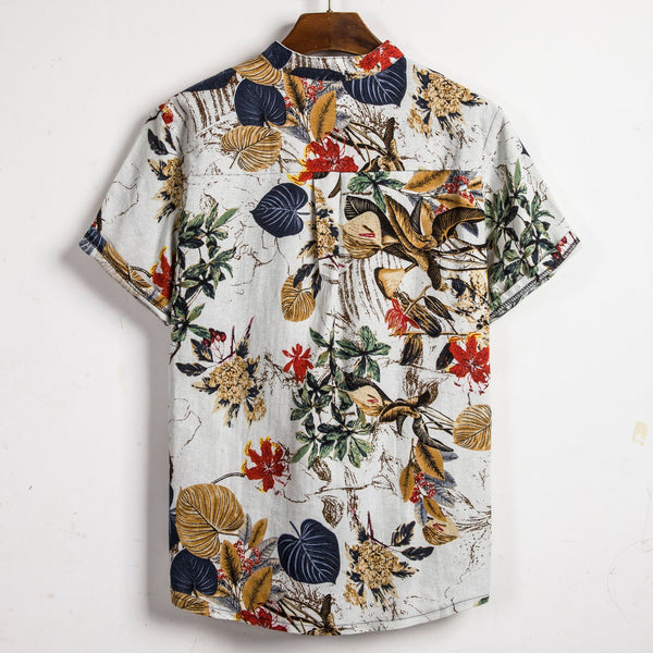 Summer Slim shirt contrast color printing shirt men