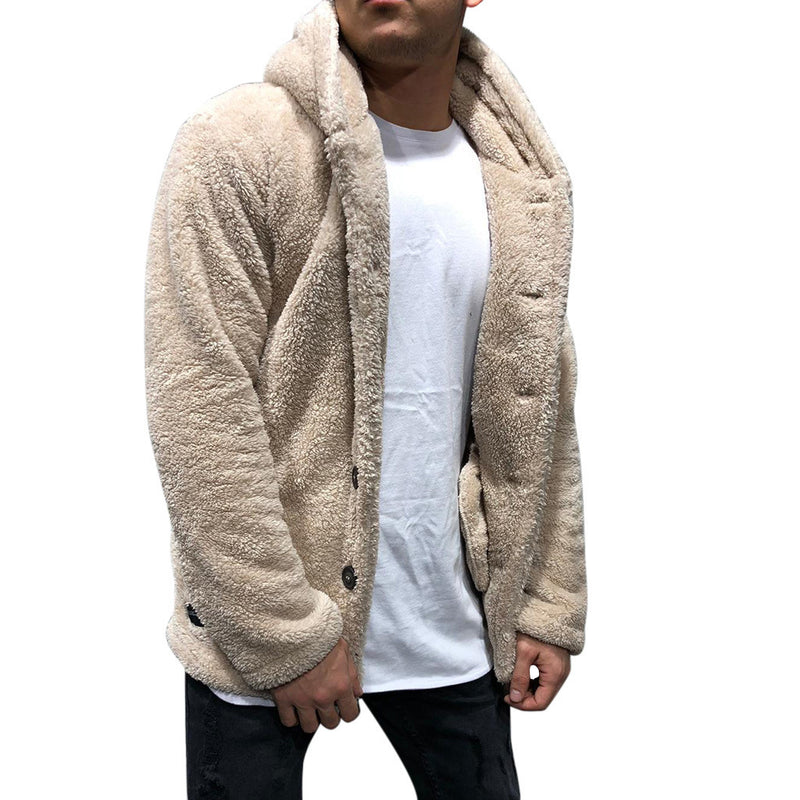 Winter Men's Hooded Solid Color fleece Jacket