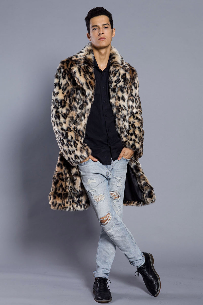 Traje de piel de leopardo para hombre abrigo cálido para hombre 