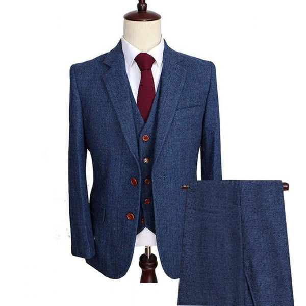 Traje formal de solapa de tweed de lana para hombre 