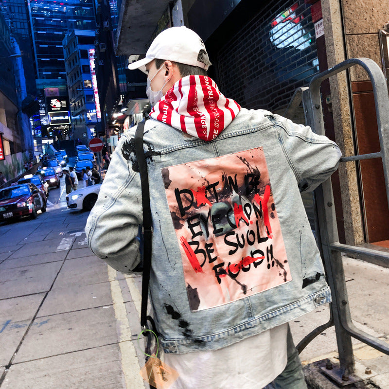 Cartoon graffiti splash print denim jacket