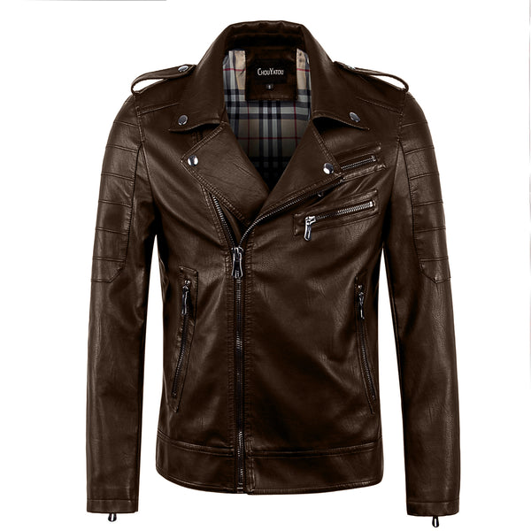 Men's lapel slim leather jacket