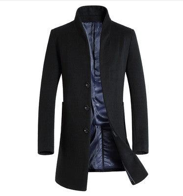 Men's mid-length casual stand-collar woolen coat