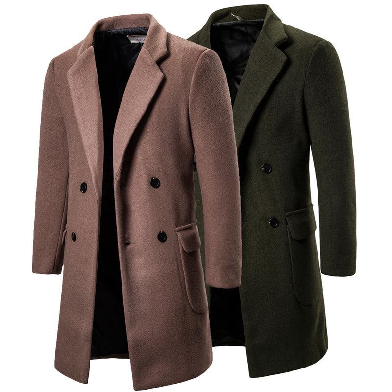 Double-breasted casual woolen trench coat