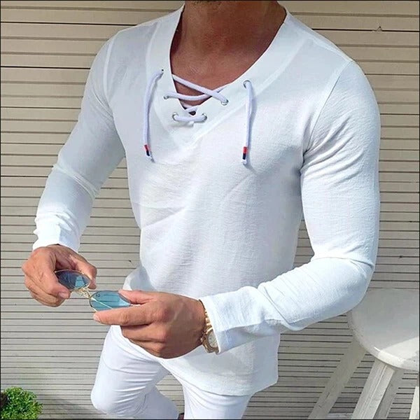 V-neck washed cotton bottoming t-shirt