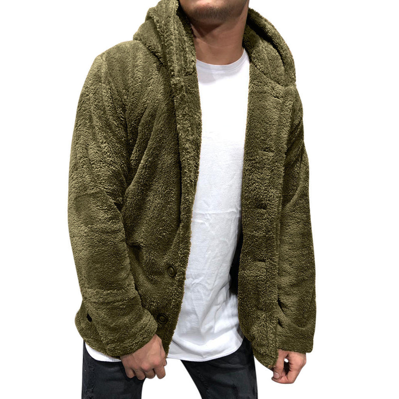 Winter Men's Hooded Solid Color fleece Jacket