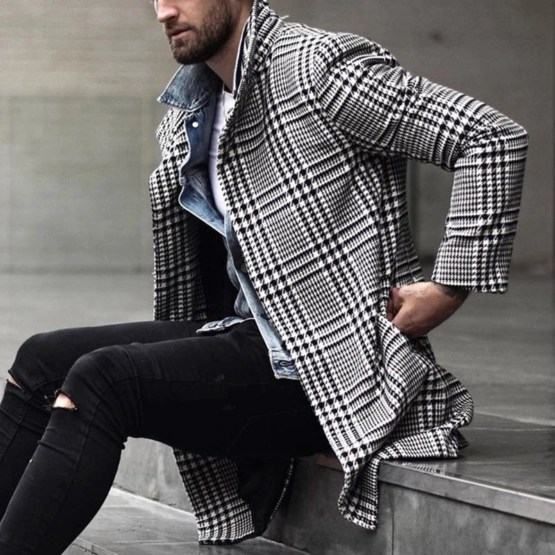 Plaid Lapel Single-breasted Mid-length trench Coat