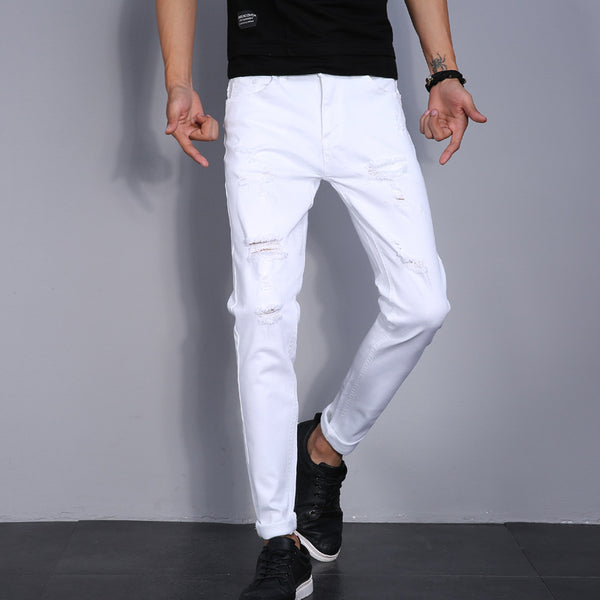 Slim Fit Stretchy Feet White Casual Youth Jeans