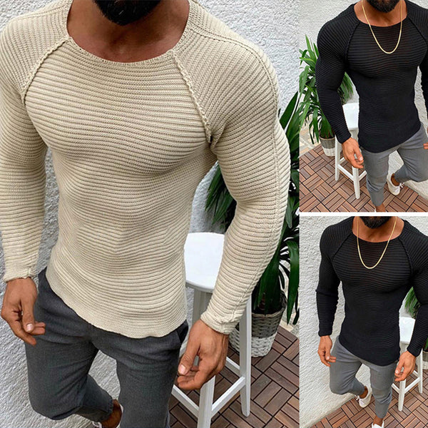 Slim-fit Round Neck Knit Pullover Sweater Men
