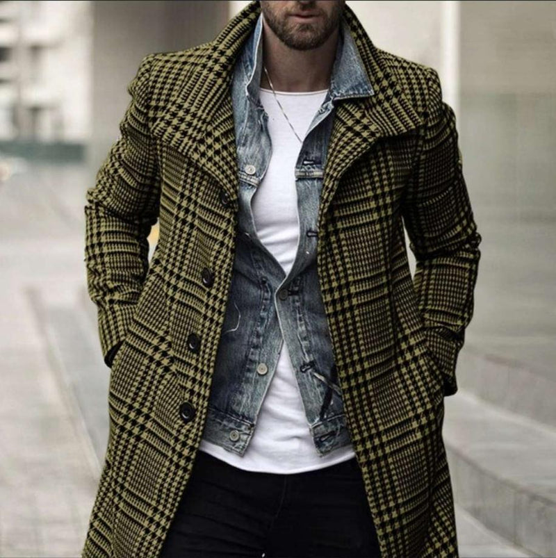 Plaid Lapel Single-breasted Mid-length trench Coat