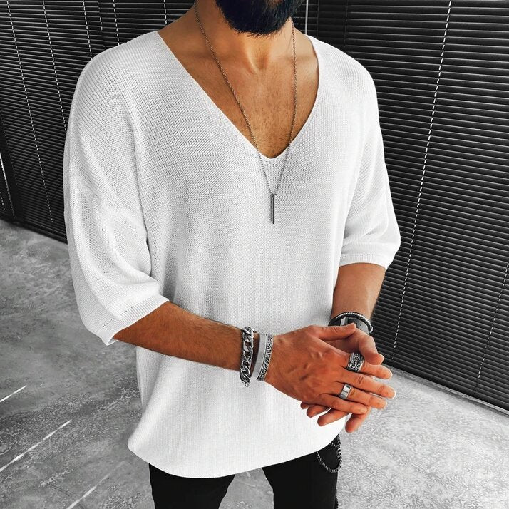 V-neck Men's Solid Color Outdoor Casual Knitted Sweater