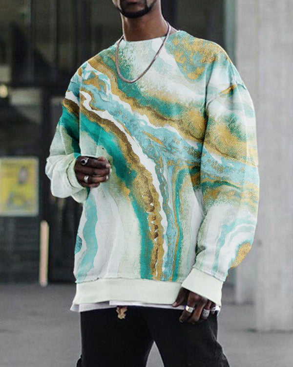 Digital Printing Loose Casual Round Neck Long Sleeve Sweater