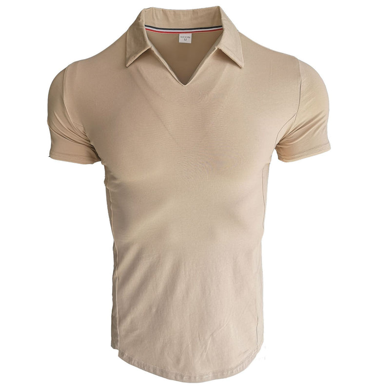 Lapel Solid Color Stretch Slim Fit Short Sleeve Fitness tshirt men