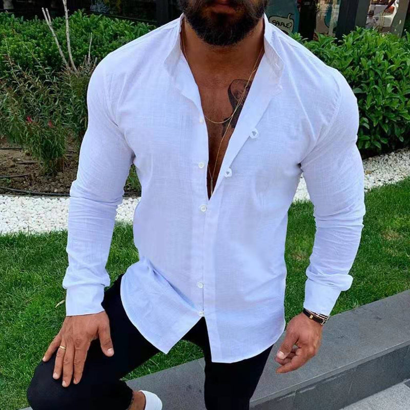 Long sleeve stand collar casual shirt
