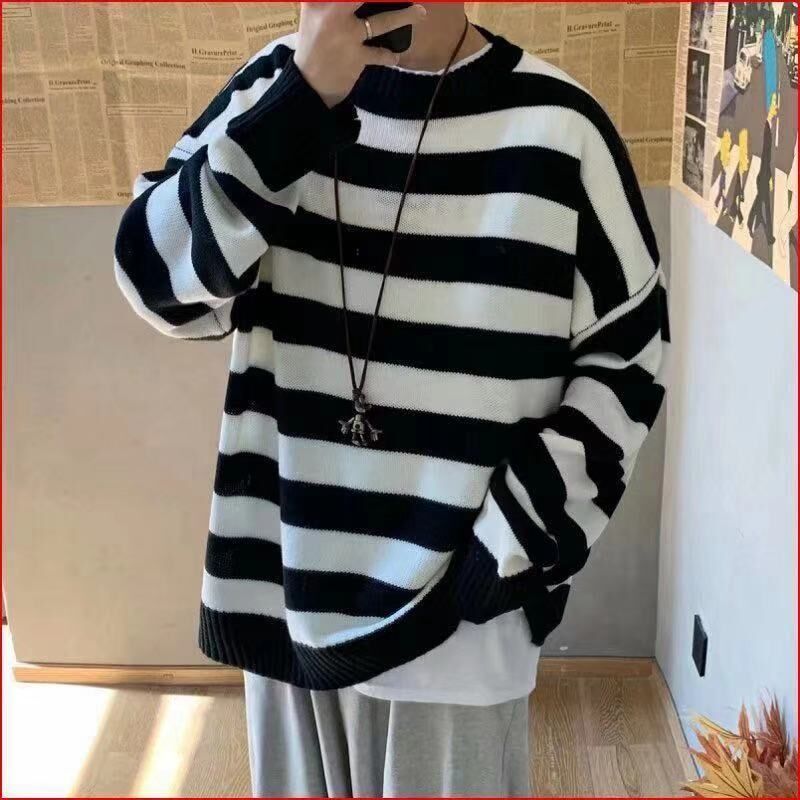 Men's Striped Sweater Men's Loose-fitting Sweater