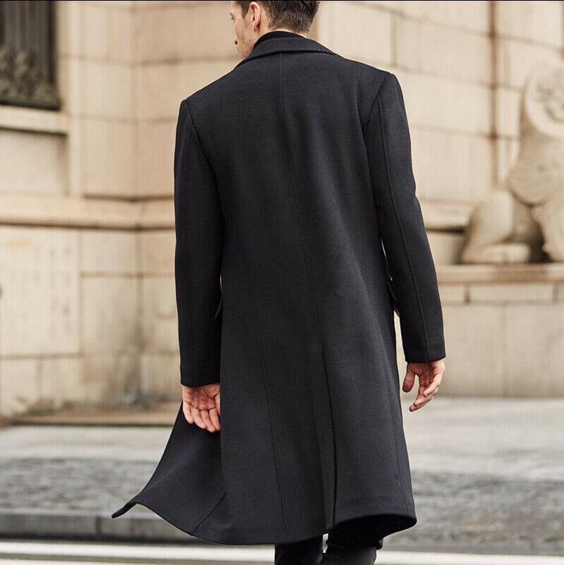 Men's long woolen trench coat