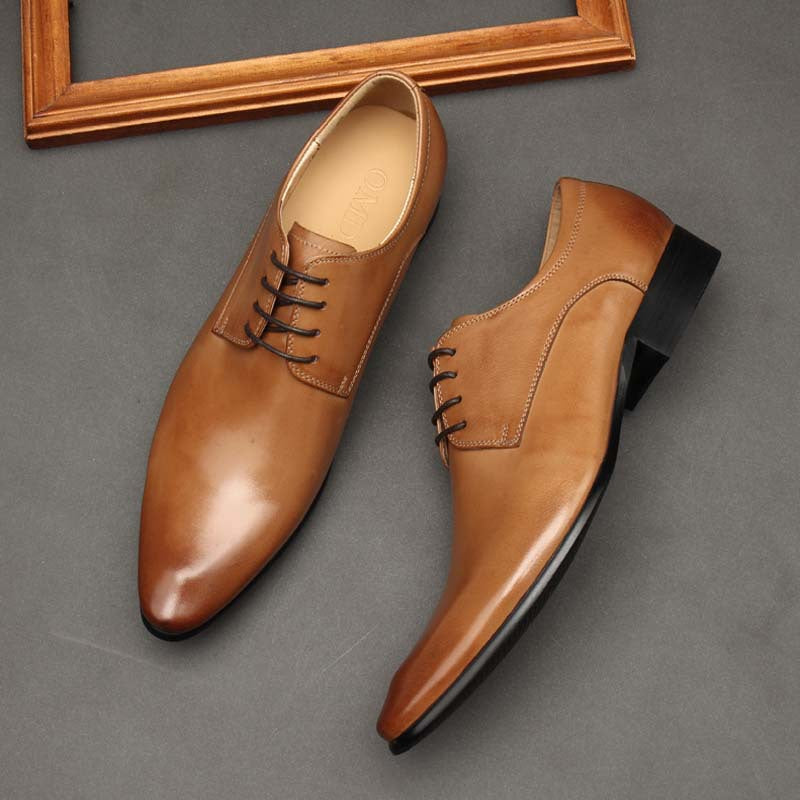 Pointed Toe Men's Shoes British Business Suits Lace Up Black Leather Shoes
