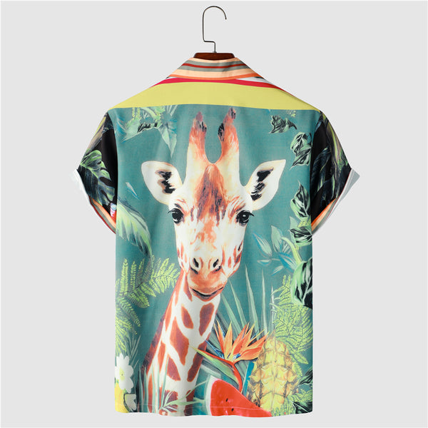Summer Clothing Men's Casual Shirt Giraffe Printed