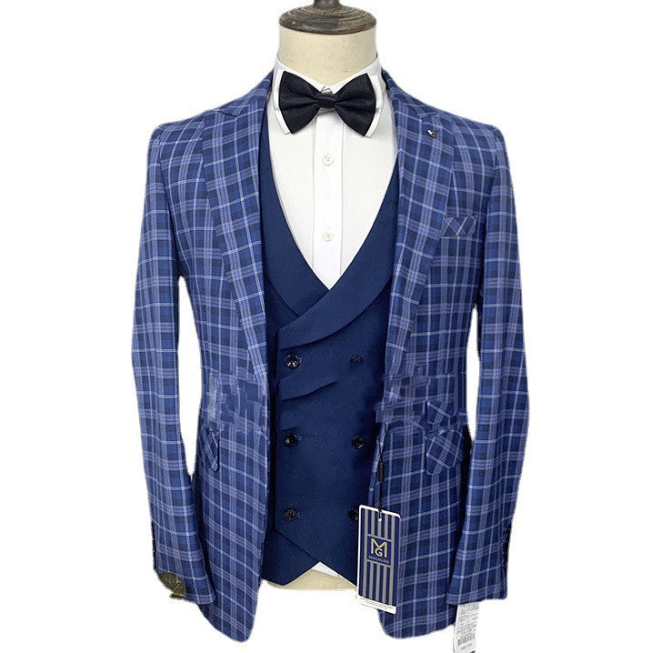 Men's Three-piece Fashion Plaid Suit