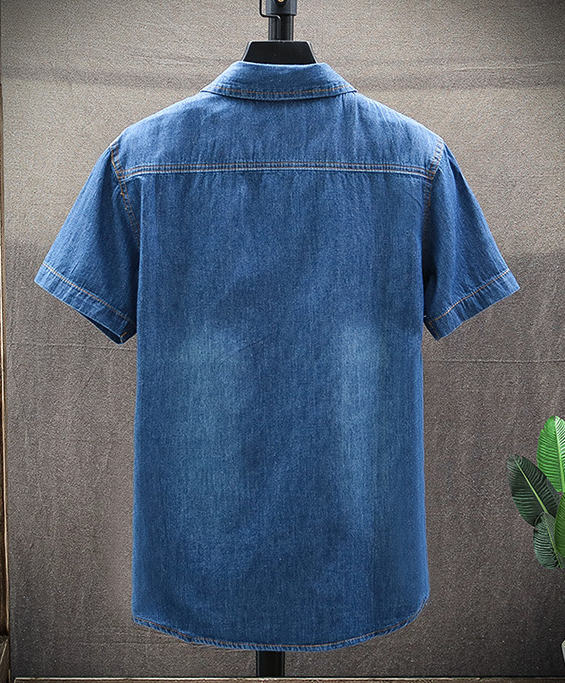 Summer New Short-sleeved Denim Shirt Men