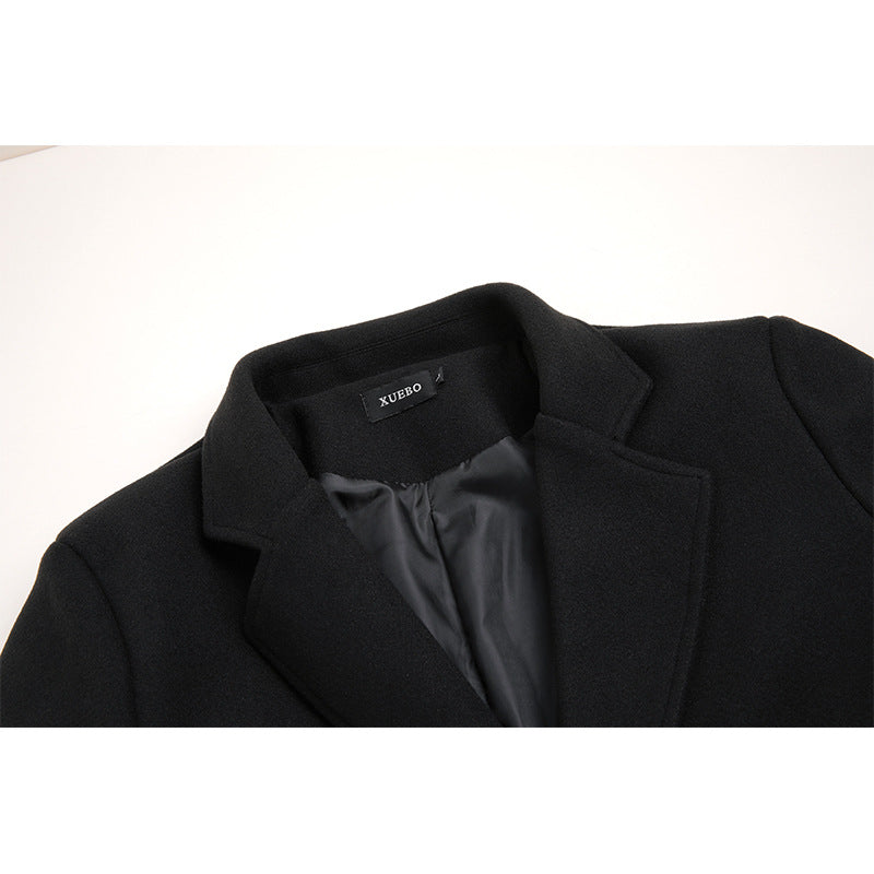 New Men's Woolen Fashion Long Trench Coat