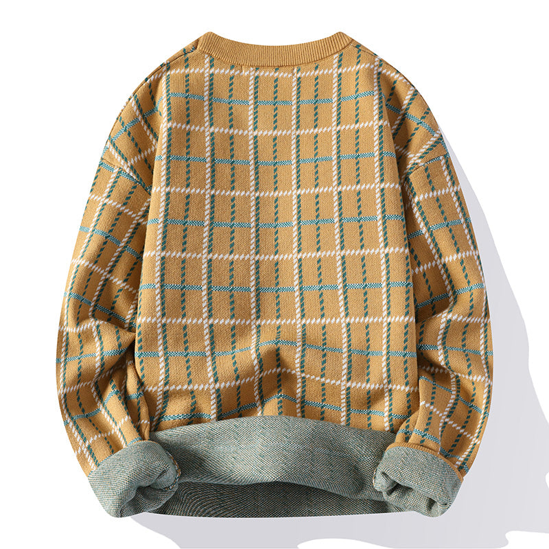 Winter Wool Sweater Men's Casual High Grade Plaid Knit Pullovers