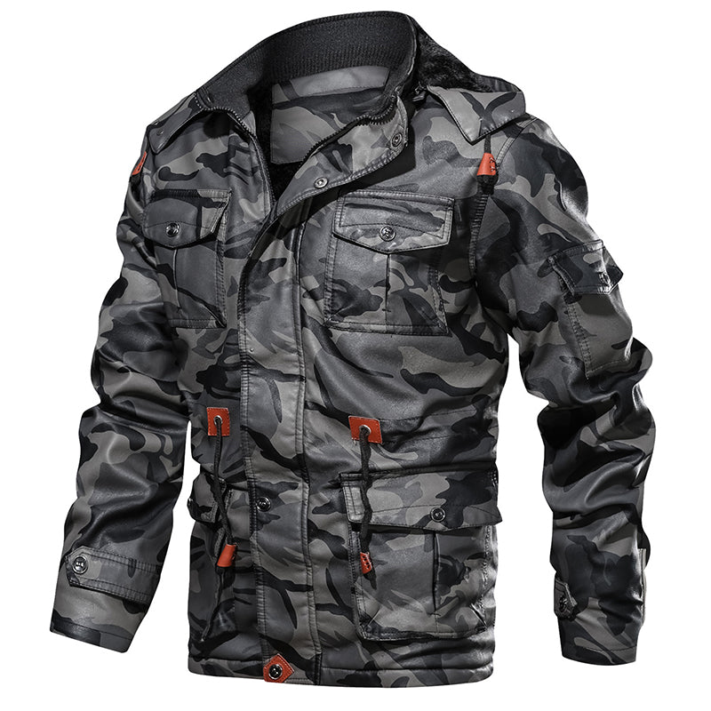 Winter Men Leather Jacket Thick Military Hooded Men Coats