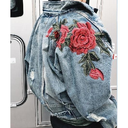Rose Embroidery Denim Jacket